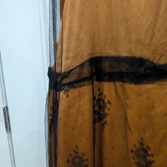 Antique Vintage 1920s Drop Waist Dress Orange Black Lace Medium Art Deco Flapper - Picture 9 of 9
